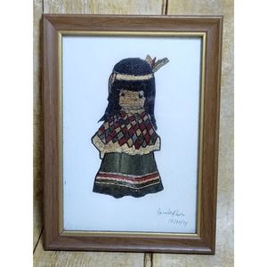 Vtg Beaded Indian Girl Signed Framed Penn State Rose Bowl Game 1994 (b8)